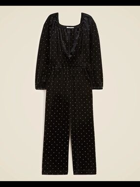 Crewcuts Girls Velvet Long-Sleeve Jumpsuit with Stud Detail, 5, Black/ Gold